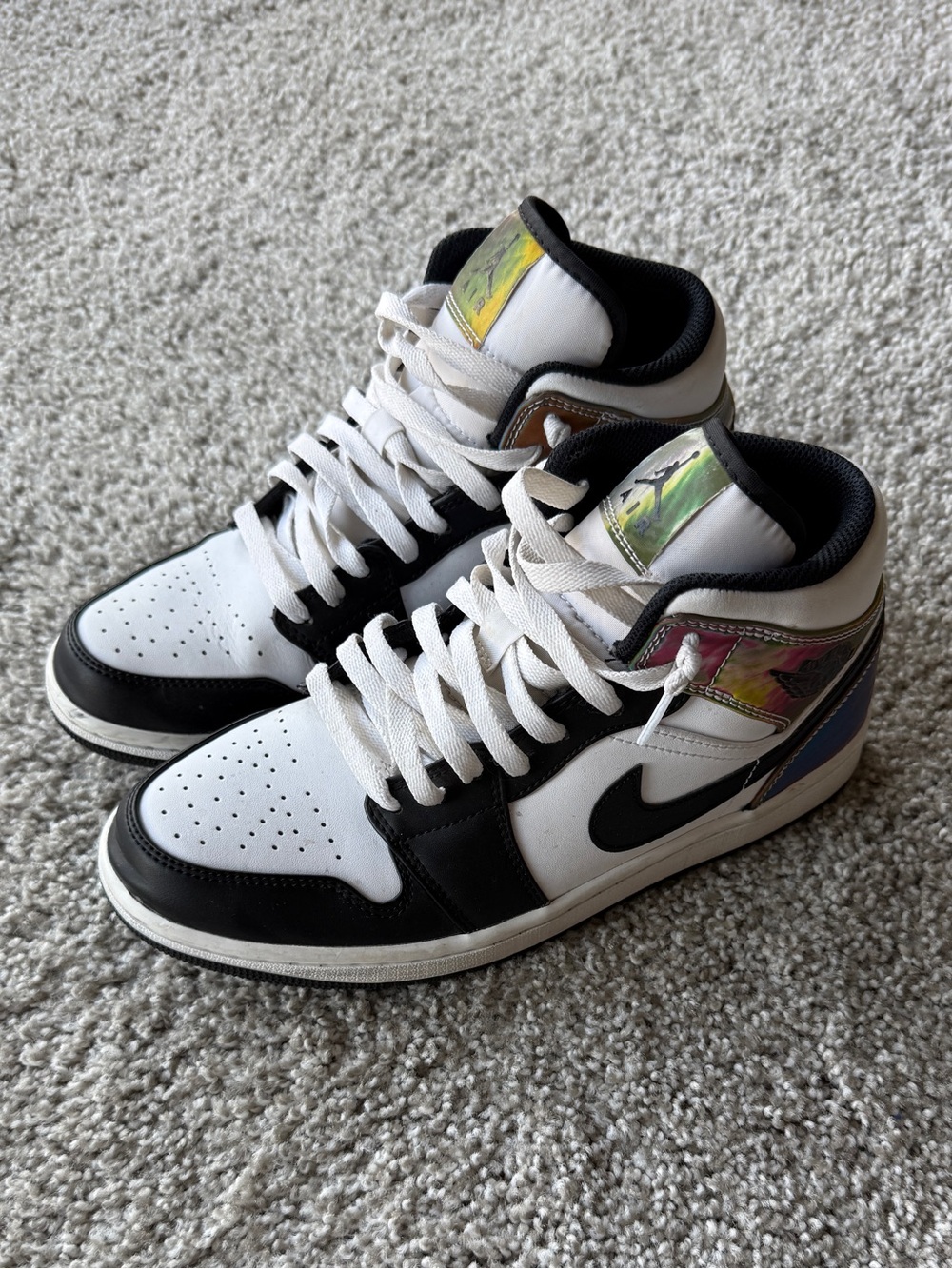 Nike Air Jordan 1 Mid White/Black with Iridescent Accents